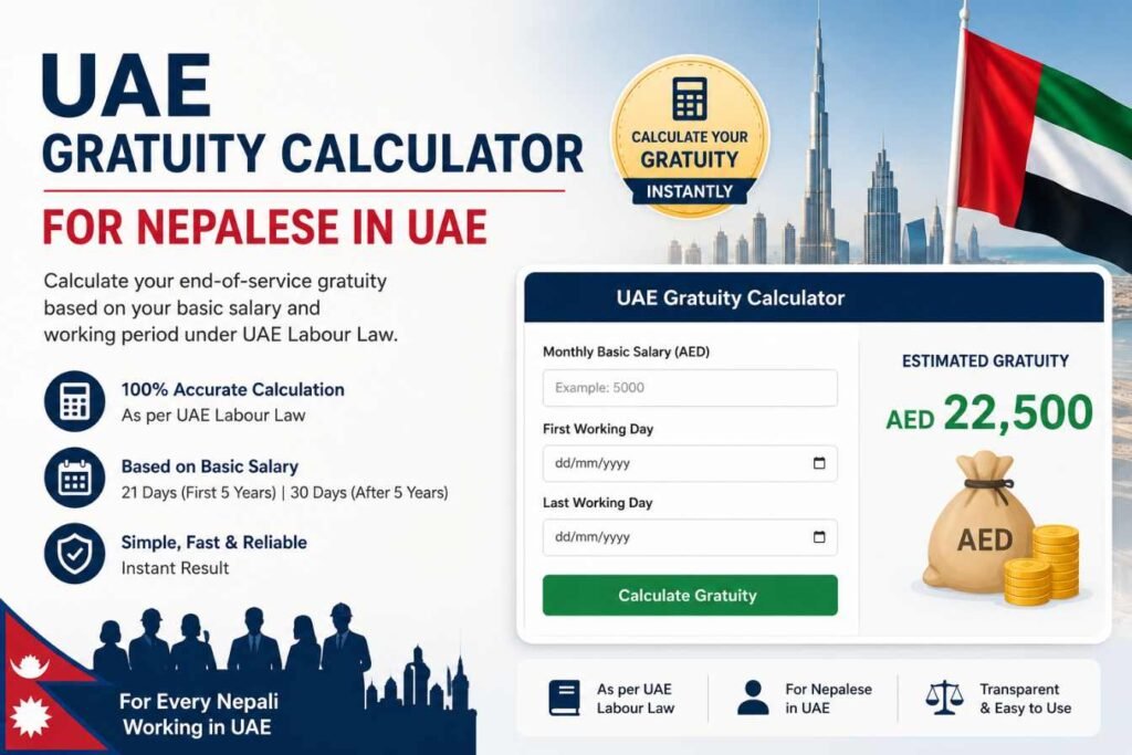 UAE Gratuity Calculator for Nepalese in UAE